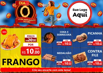 Modelo de Encarte para Encarte A4 Horizontal com o tema Dia O - O Dia Mais Barato Do Mês para Assados