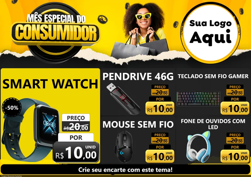 Modelo de Encarte para Encarte A4 Horizontal com o tema Mês Especial do Consumidor para Informática