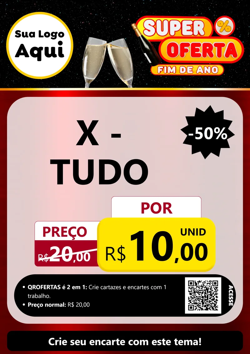 Modelo de Cartaz para Cartaz A4 Vertical com o tema Super Oferta Fim de Ano para Hamburgueria