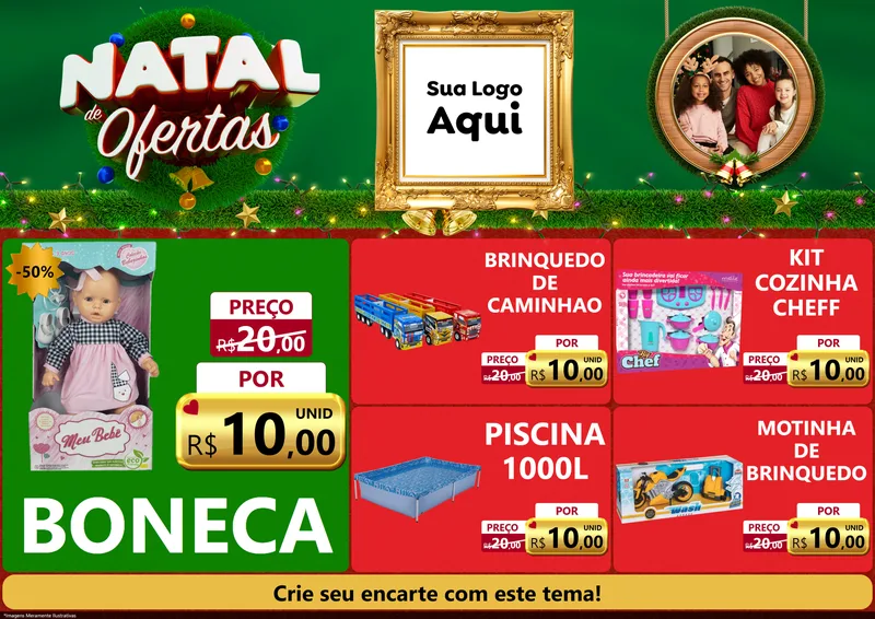 Modelo de Encarte para Encarte A4 Horizontal com o tema Natal de Ofertas para Brinquedos
