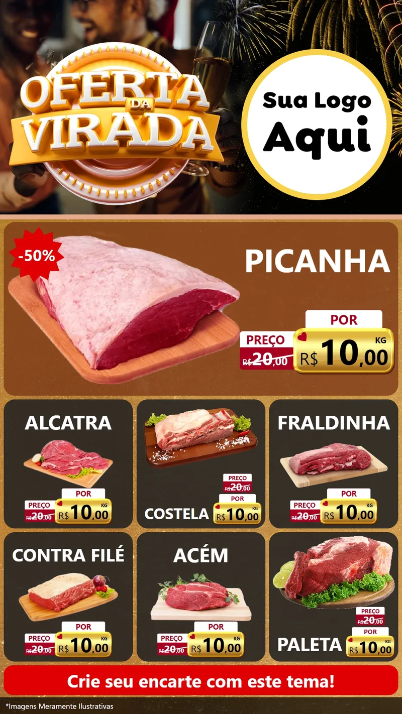 Modelo de Rede Social para Stories com o tema Oferta da Virada para Açougue