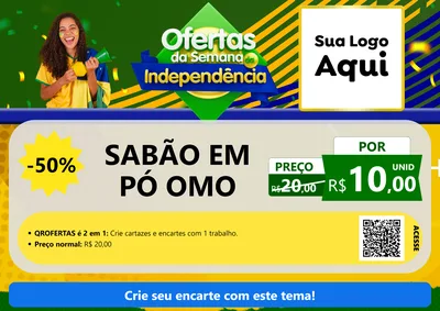 Modelo de Cartaz para Cartaz A4 Horizontal com o tema Ofertas da Semana da Independência para Produtos de Limpeza