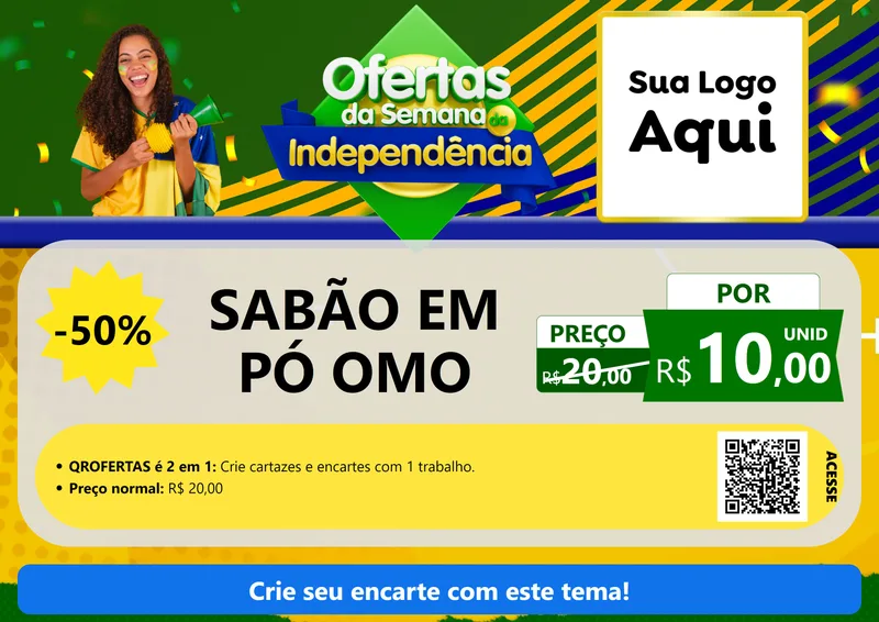 Modelo de Cartaz para Cartaz A4 Horizontal com o tema Ofertas da Semana da Independência para Produtos de Limpeza