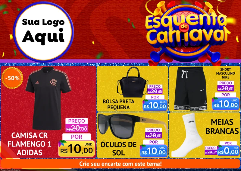Modelo de Encarte para Encarte A4 Horizontal com o tema Esquenta de Carnaval para Roupas e acessórios