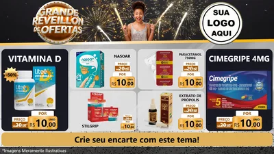 Modelo de TV para TV Horizontal com o tema Grande Réveillon de Ofertas para Farmácia