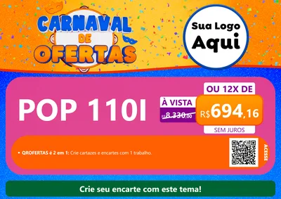 Modelo de Cartaz para Cartaz A4 Horizontal com o tema Carnaval de Ofertas para Concessionaria de Motos