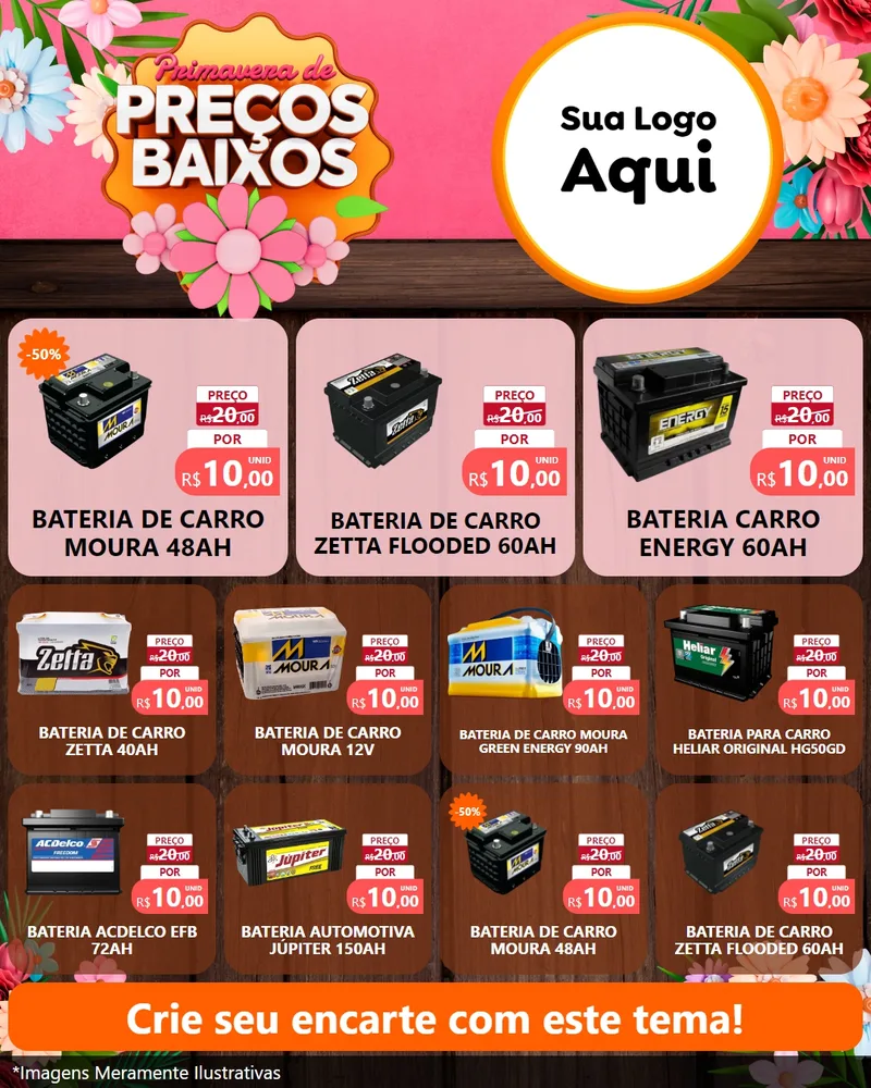 Modelo de Rede Social para Feed Instagram com o tema Primavera de Preços Baixos para Baterias Elétricas
