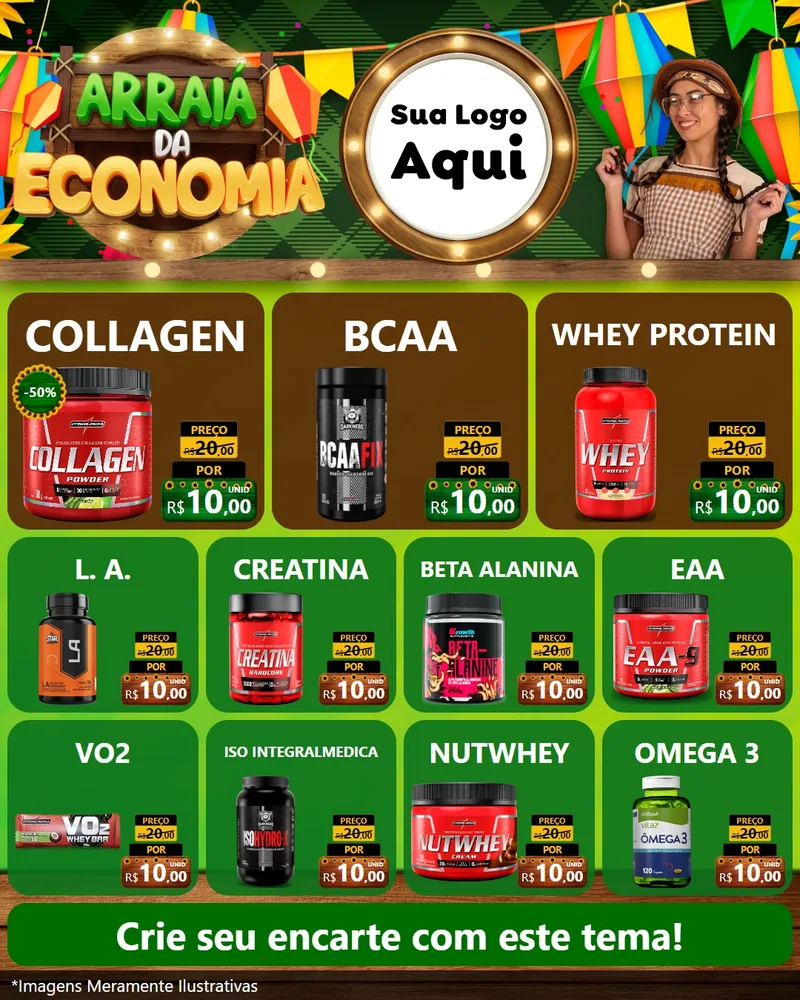 Modelo de Rede Social para Feed Instagram com o tema Arraiá de Economia para Suplementos alimentares