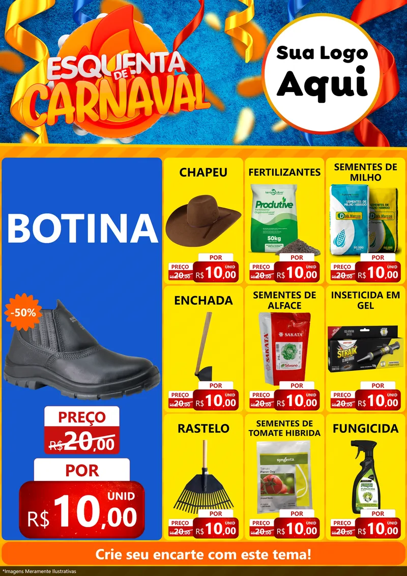 Modelo de Encarte para Encarte A4 Vertical com o tema Esquenta de Carnaval para Agropecuária
