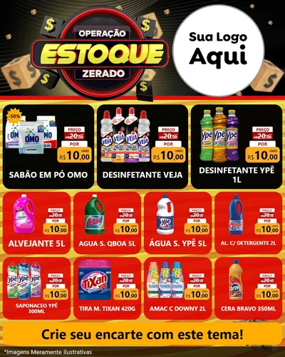 Modelo de Rede Social para Feed Instagram com o tema Operação Estoque Zerado para Produtos de Limpeza