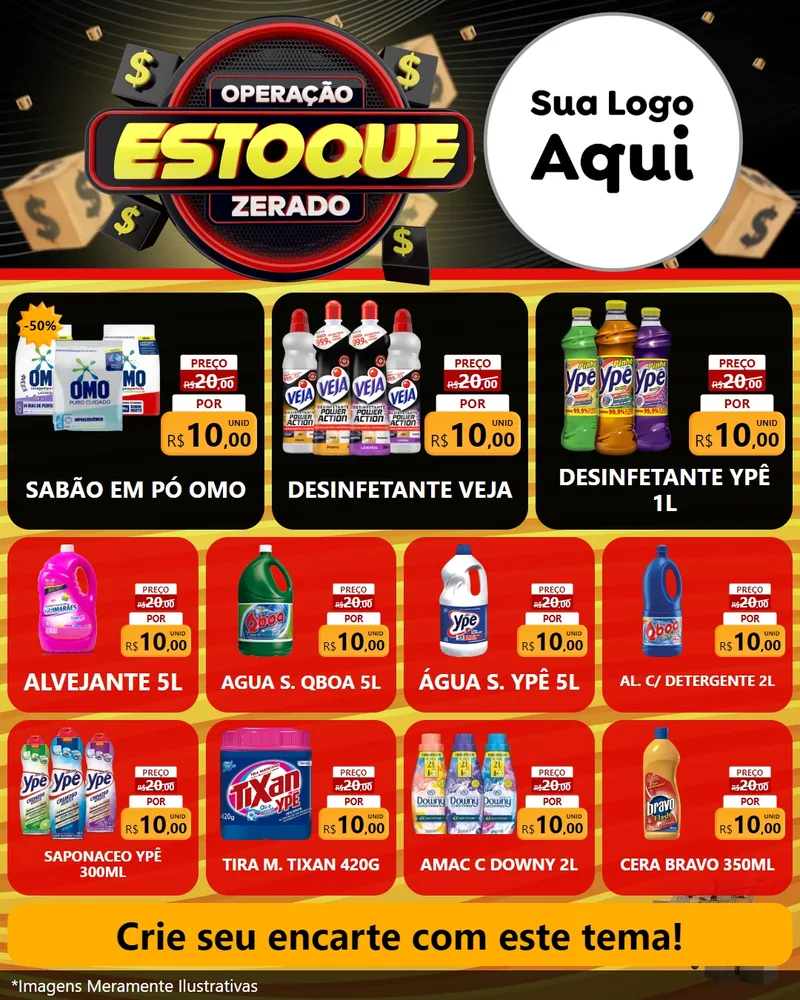 Modelo de Rede Social para Feed Instagram com o tema Operação Estoque Zerado para Produtos de Limpeza