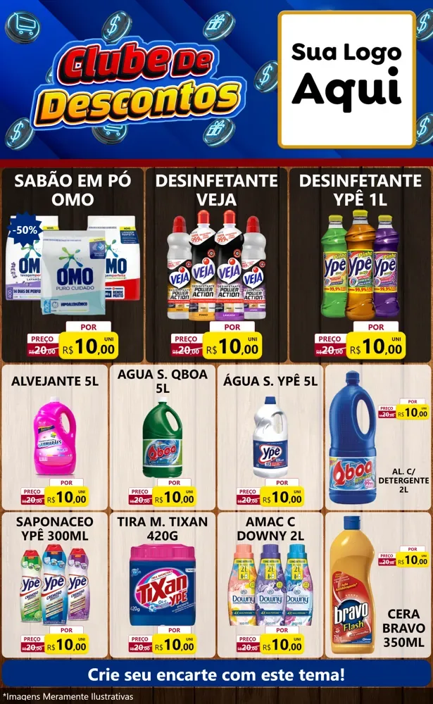 Modelo de Encarte para Encarte Grande com o tema Clube de Descontos para Produtos de Limpeza