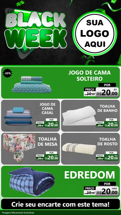 Modelo de TV para TV Vertical com o tema Black Week para Cama, Mesa e Banho