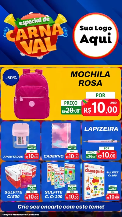 Modelo de Rede Social para Stories com o tema Especial de Carnaval para Papelaria