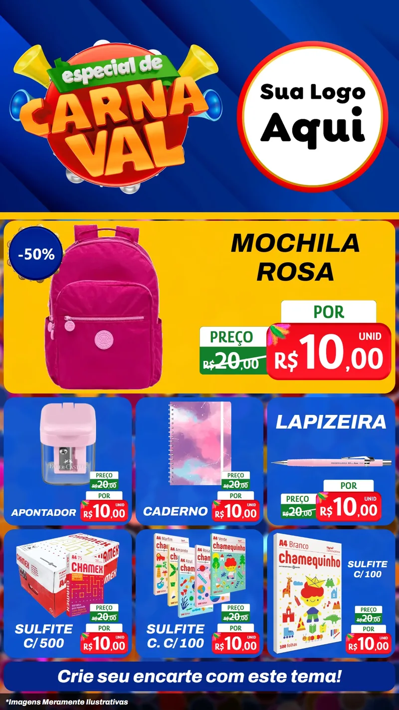 Modelo de Rede Social para Stories com o tema Especial de Carnaval para Papelaria