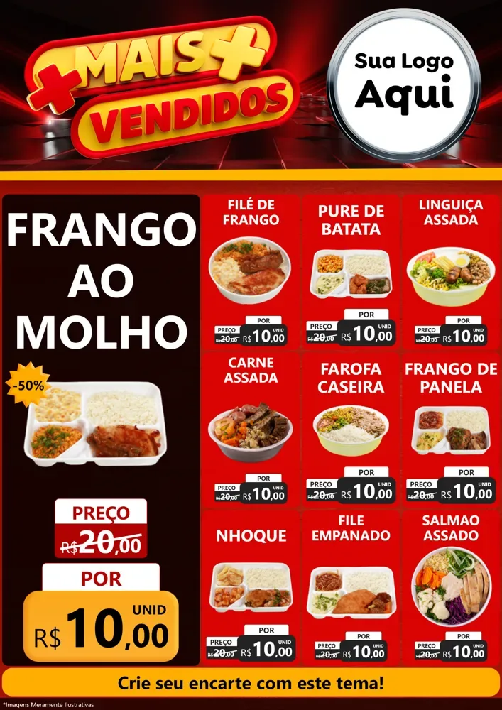Modelo de Encarte para Encarte A4 Vertical com o tema Mais Vendidos para Restaurante