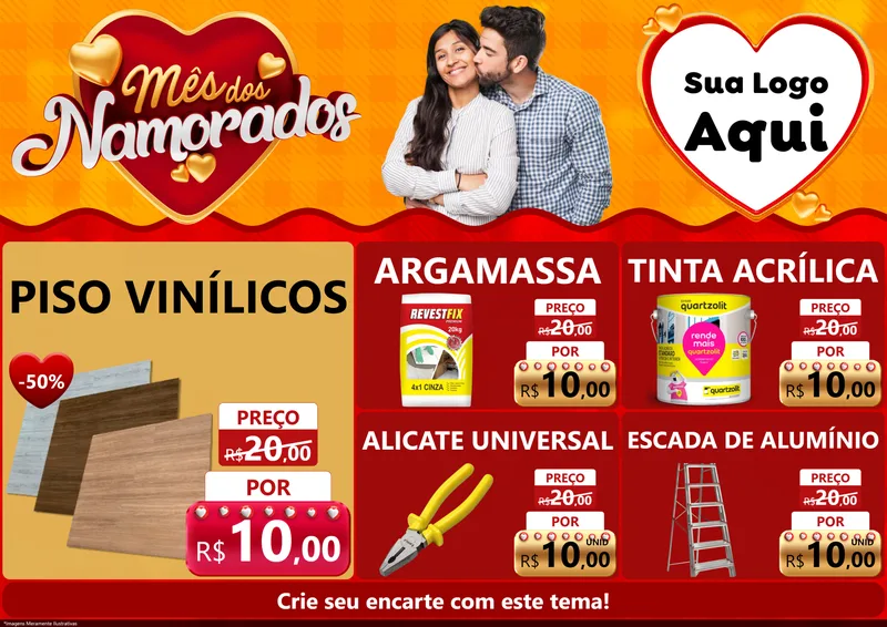 Modelo de Encarte para Encarte A4 Horizontal com o tema Mês dos Namorados para Material para Construção