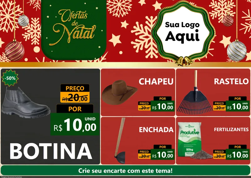 Modelo de Encarte para Encarte A4 Horizontal com o tema Natal de Ofertas para Agropecuária