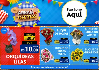 Modelo de Encarte para Encarte A4 Horizontal com o tema Arraiá de Ofertas para Floricultura e jardim
