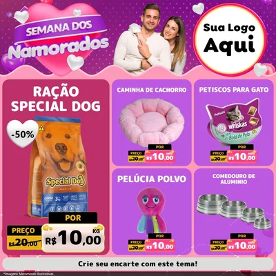 Modelo de Rede Social para Feed Facebook com o tema Semana dos Namorados para Pet Shop
