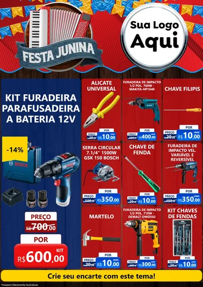Modelo de Encarte para Encarte A4 Vertical com o tema Festa Junina para Maquinas e Ferramentas