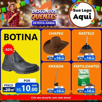 Modelo de Rede Social para Feed Facebook com o tema Descontos Quentes de Festa Junina para Agropecuária