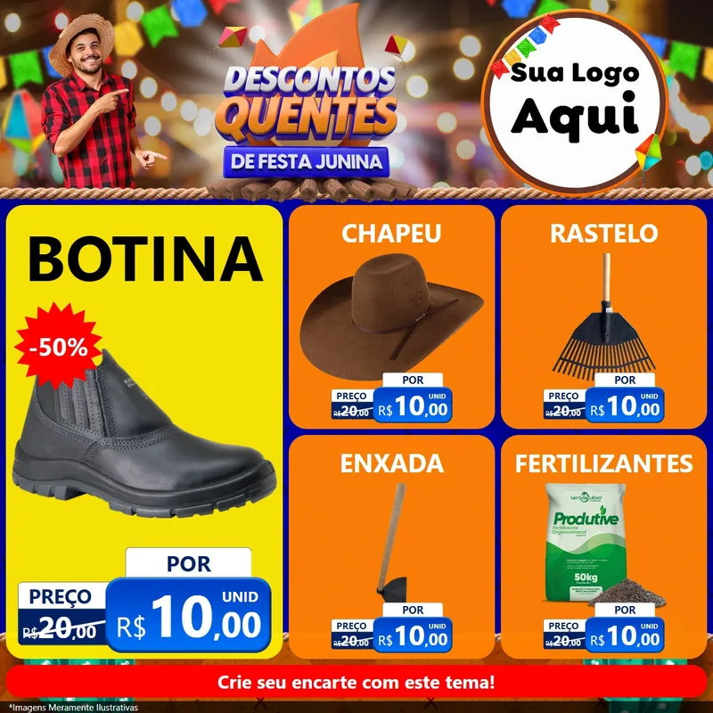 Modelo de Rede Social para Feed Facebook com o tema Descontos Quentes de Festa Junina para Agropecuária