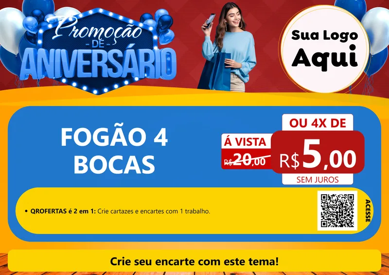 Modelo de Cartaz para Cartaz A4 Horizontal com o tema Promoção de Aniversário para Móveis e Eletro