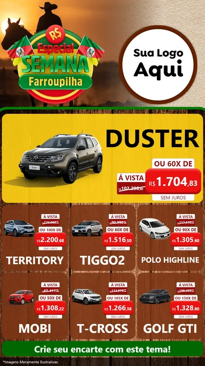 Modelo de Rede Social para Stories com o tema Especial Semana Farroupilha para Concessionaria de Carros