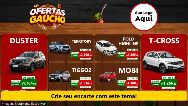 Modelo de TV para TV Horizontal com o tema Ofertas Dia do Gaúcho para Concessionaria de Carros