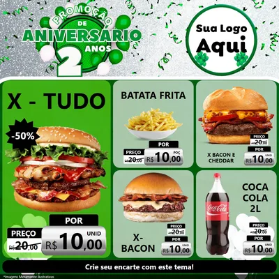 Modelo de Rede Social para Feed Facebook com o tema Promoção de Aniversário - 2 Anos para Hamburgueria