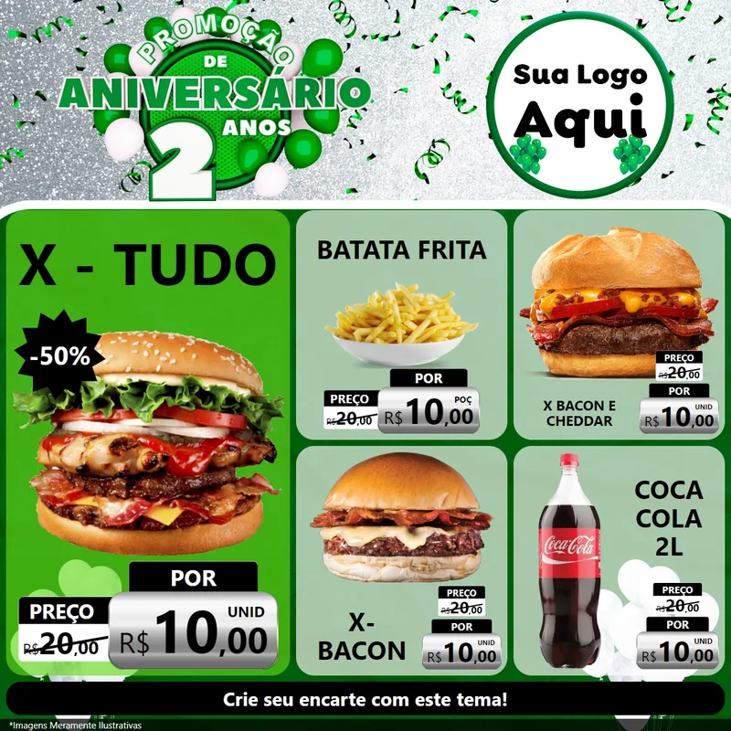 Modelo de Rede Social para Feed Facebook com o tema Promoção de Aniversário - 2 Anos para Hamburgueria