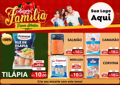 Modelo de Encarte para Encarte A4 Horizontal com o tema Alegria em Família Super Ofertas - Natal para Peixaria