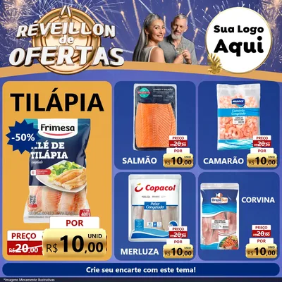 Modelo de Rede Social para Feed Facebook com o tema Réveillon de Ofertas para Peixaria