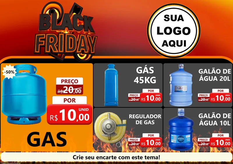 Modelo de Encarte para Encarte A4 Horizontal com o tema Black Friday para Água e gás