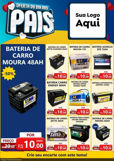 Modelo de Encarte para Encarte A4 Vertical com o tema Oferta Do Dia Dos Pais para Baterias Elétricas