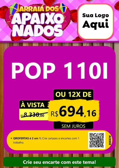 Modelo de Cartaz para Cartaz A4 Vertical com o tema Arraiá dos Apaixonados para Concessionaria de Motos