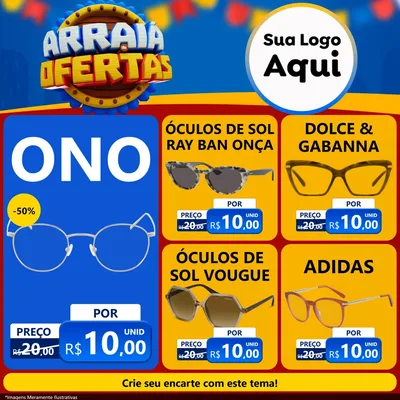 Modelo de Rede Social para Feed Facebook com o tema Arraiá de Ofertas - Junina para Óticas