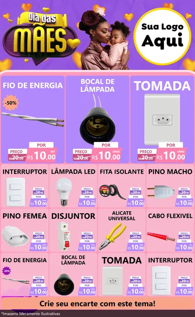 Modelo de Encarte para Encarte Grande com o tema Dia das Mães para Materiais Elétricos
