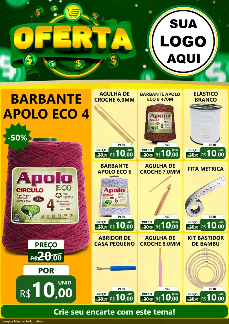 Modelo de Encarte para Encarte A4 Vertical com o tema Oferta para Armarinho e Aviamentos