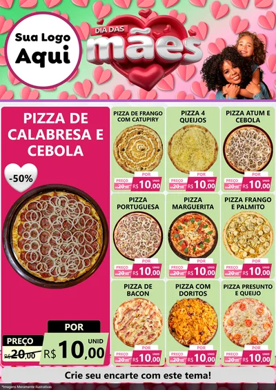 Modelo de Encarte para Encarte A4 Vertical com o tema Dia das Mães para Pizzaria