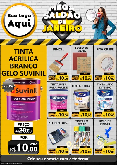 Modelo de Encarte para Encarte A4 Vertical com o tema Mega Saldão de Janeiro para Tintas e Ferramentas