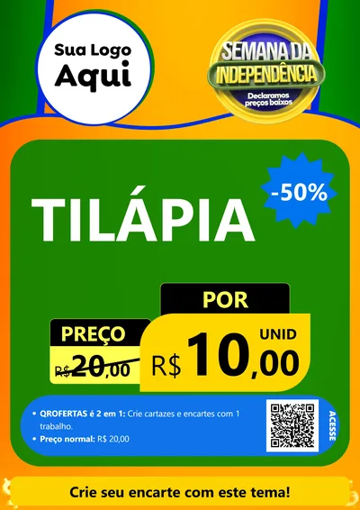 Modelo de Cartaz para Cartaz A4 Vertical com o tema Semana da Independência Declaramos Preços Baixos para Peixaria