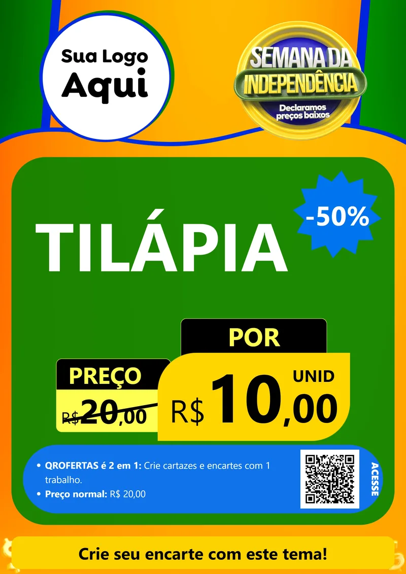 Modelo de Cartaz para Cartaz A4 Vertical com o tema Semana da Independência Declaramos Preços Baixos para Peixaria