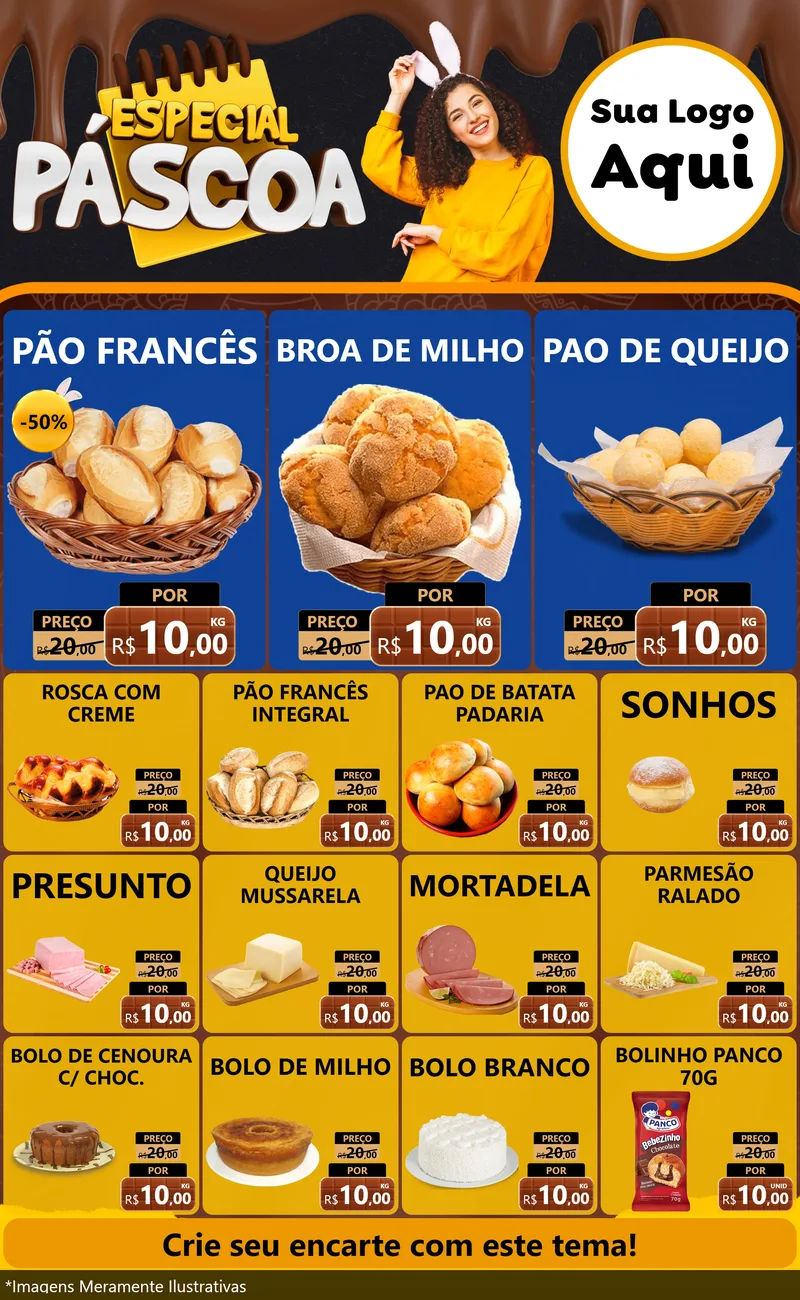 Modelo de Encarte para Encarte Grande com o tema Especial Páscoa para Padaria