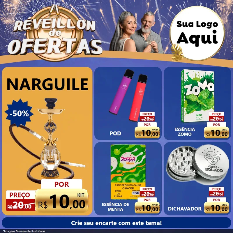 Modelo de Rede Social para Feed Facebook com o tema Réveillon de Ofertas para Tabacaria