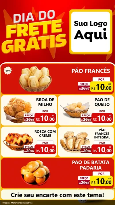 Modelo de TV para TV Vertical com o tema Dia do Frete Grátis para Padaria