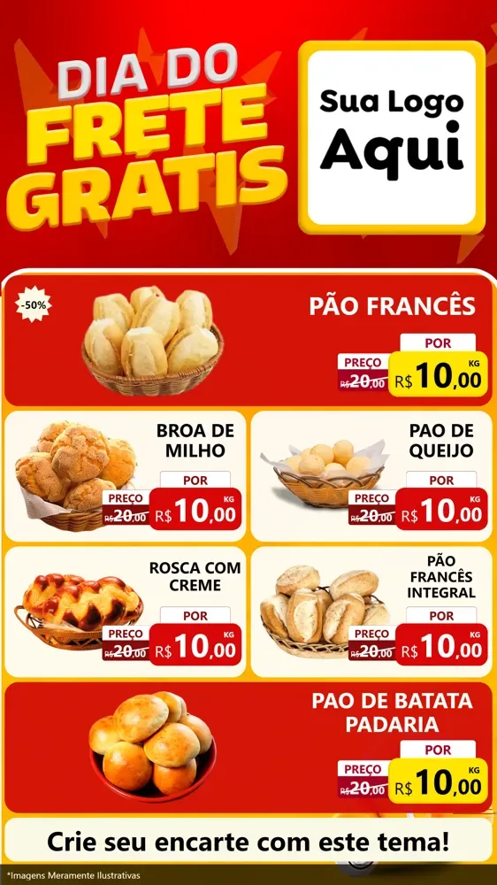 Modelo de TV para TV Vertical com o tema Dia do Frete Grátis para Padaria
