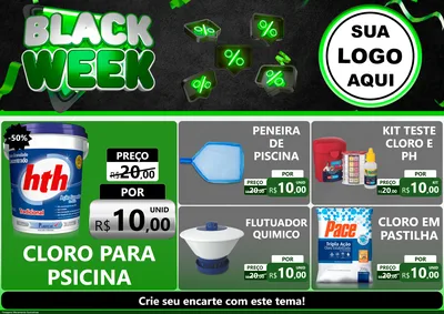 Modelo de Encarte para Encarte A4 Horizontal com o tema Black Week para Produtos para Piscina