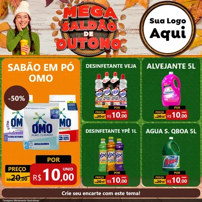 Modelo de Rede Social para Feed Facebook com o tema Mega Saldão de Outono para Produtos de Limpeza